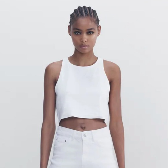 zara stretch linen crop top
